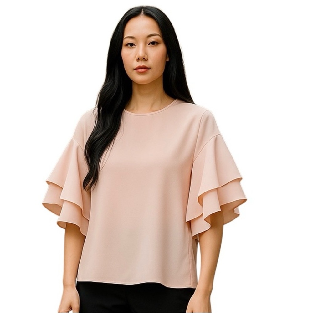NWT Zara Blouse Size Small Pink Ruffles $199 Retail Barbie Pretty Girlie Office